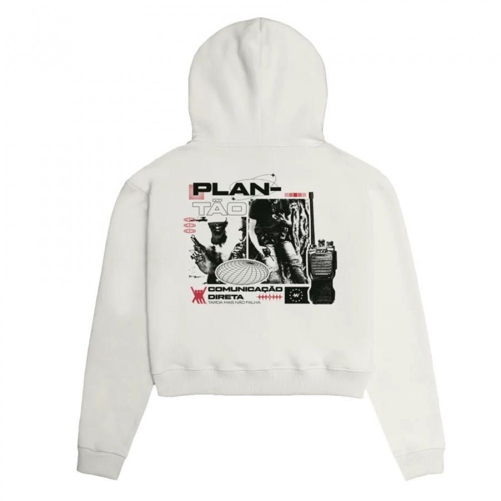 Cropped Moletom Wanted - Plantão - Off White